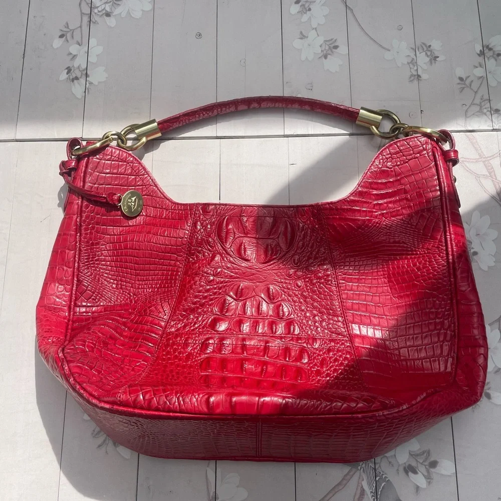 Brahmin Red Croc-Embossed Hobo Bag - Picture 2 of 10